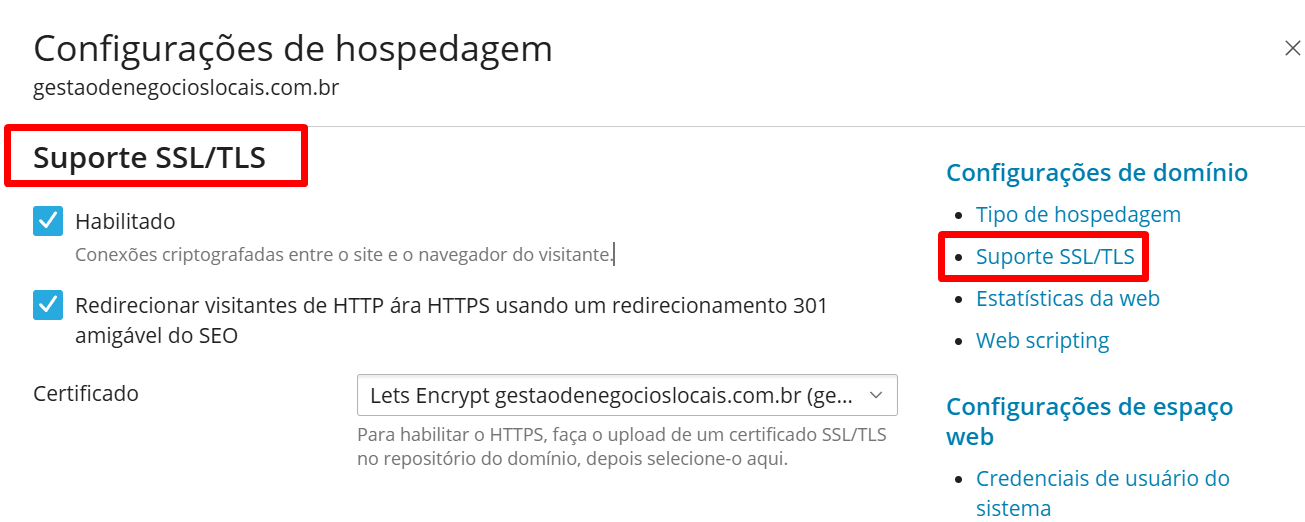 Screenshot 1 - Como Instalar o Let's Encrypt para Domínios no Plesk