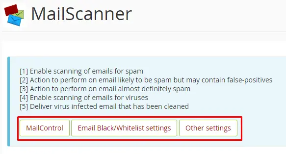 Screenshot 2 - Como configurar a proteção anti-spam (mailscanner) no DirectAdmin?